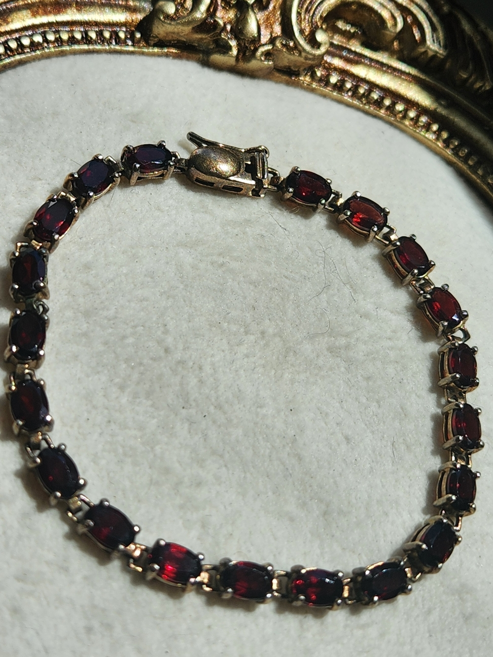 VTG 925 Sterling Silver Gold Vermeil Garnet Gemstone Tennis Bracelet 7" January - Picture 3 of 9